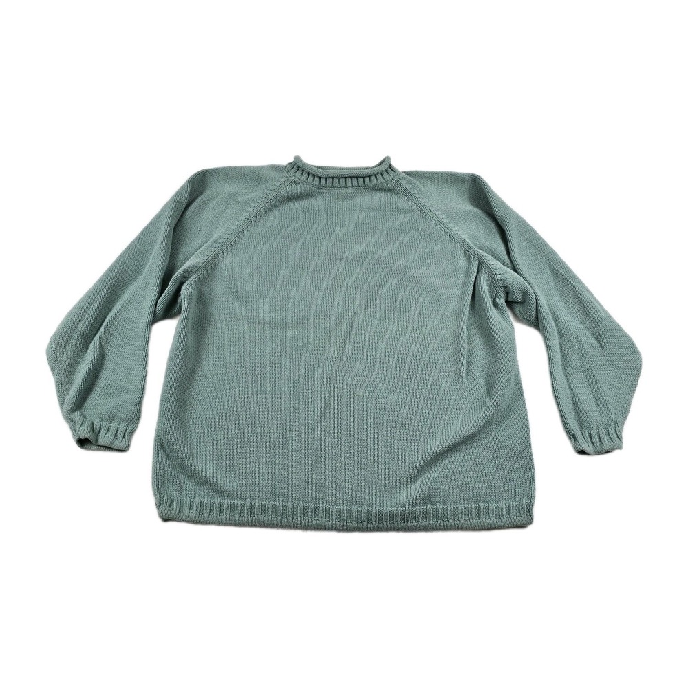 Eddie Bauer Vintage Womens Knit Sweater Medium Seafoam Green Cotton Pullover